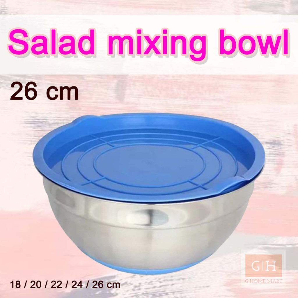 Mixing Bowl 26 cm Warna biru tua Anti Slip/ Mangkok Baskom Adonan Stainless