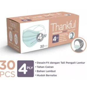 MASKER THANKFUL Headloop Hijab Dewasa 4 Ply Isi 30 Pcs