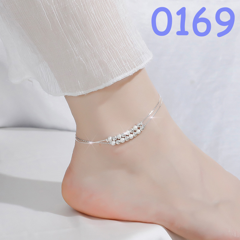 Gelang Kaki Model Rantai Warna Silver Aksen Manik-Manik Untuk Wanita