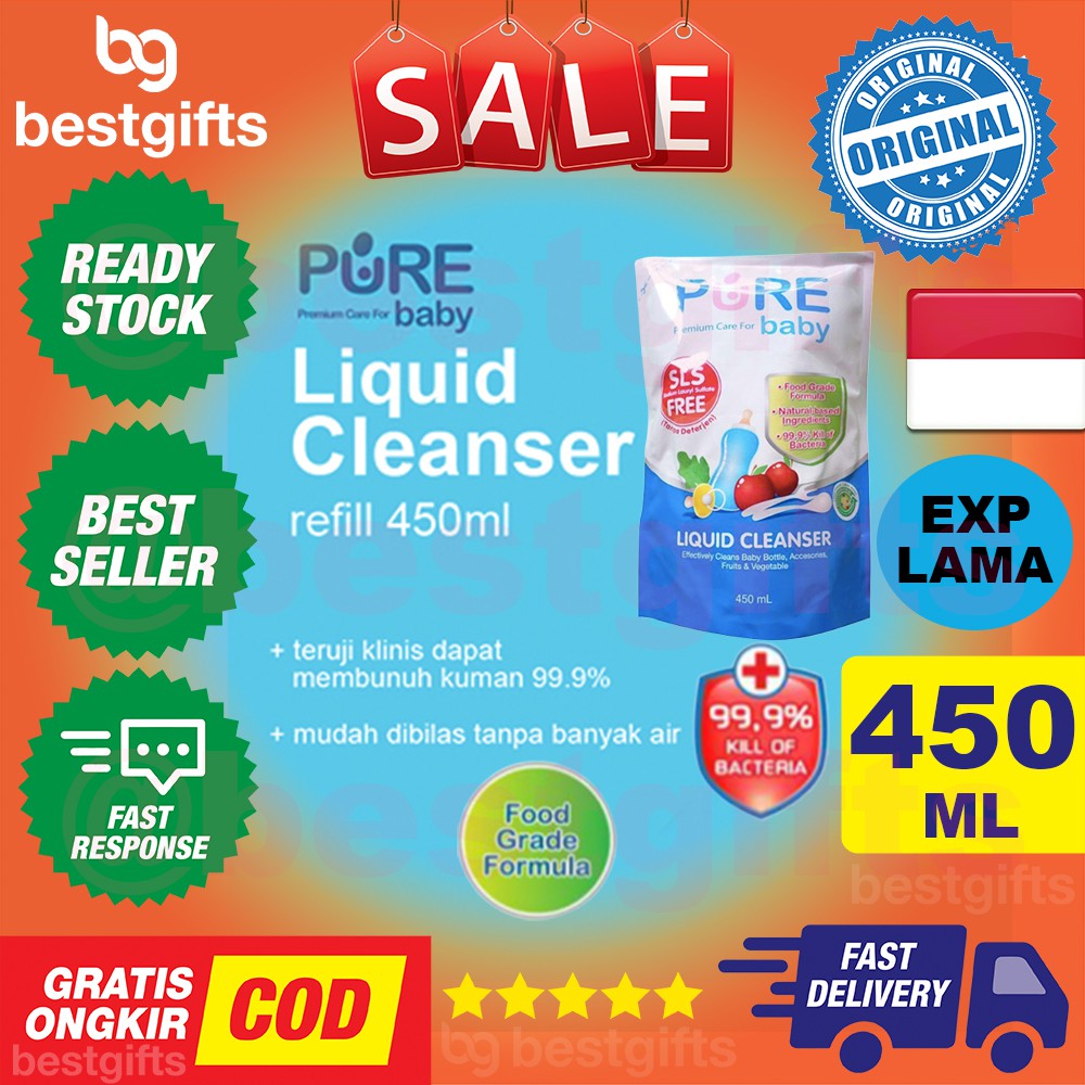 PURE BABY KIDS PUREBABY PUREKIDS LIQUID CLEANSER 450 ML MEMBERSIHKAN MAKAN MINUM SAYURAN BOTOL BAYI