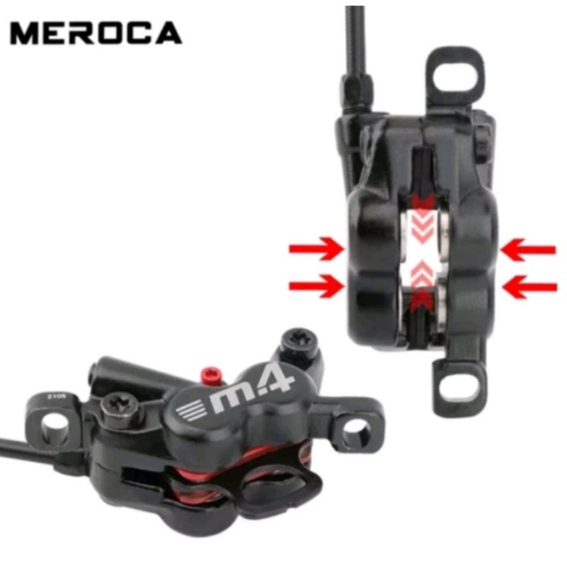 Meroca Brakeset 4 Piston Brake Set Hydroulic 4 Piston Rem Cakram Sepeda 4 piston