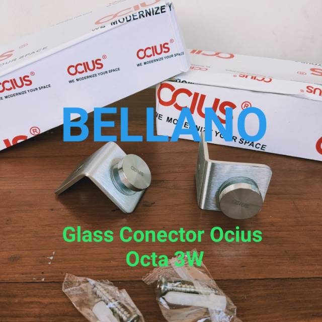 Glass Conector atau Glass clip merk Ocius tipe Octa 3W (kaca ke tembok)