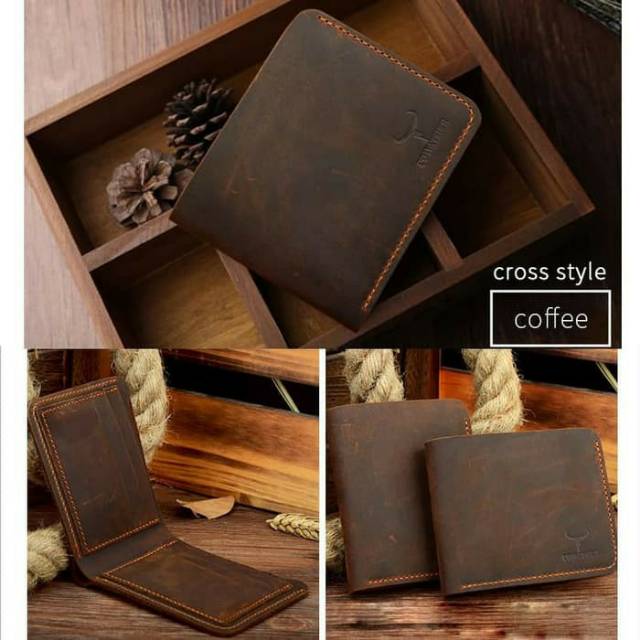 Cowather Dompet Kulit Pria Vintage Genuine Leather