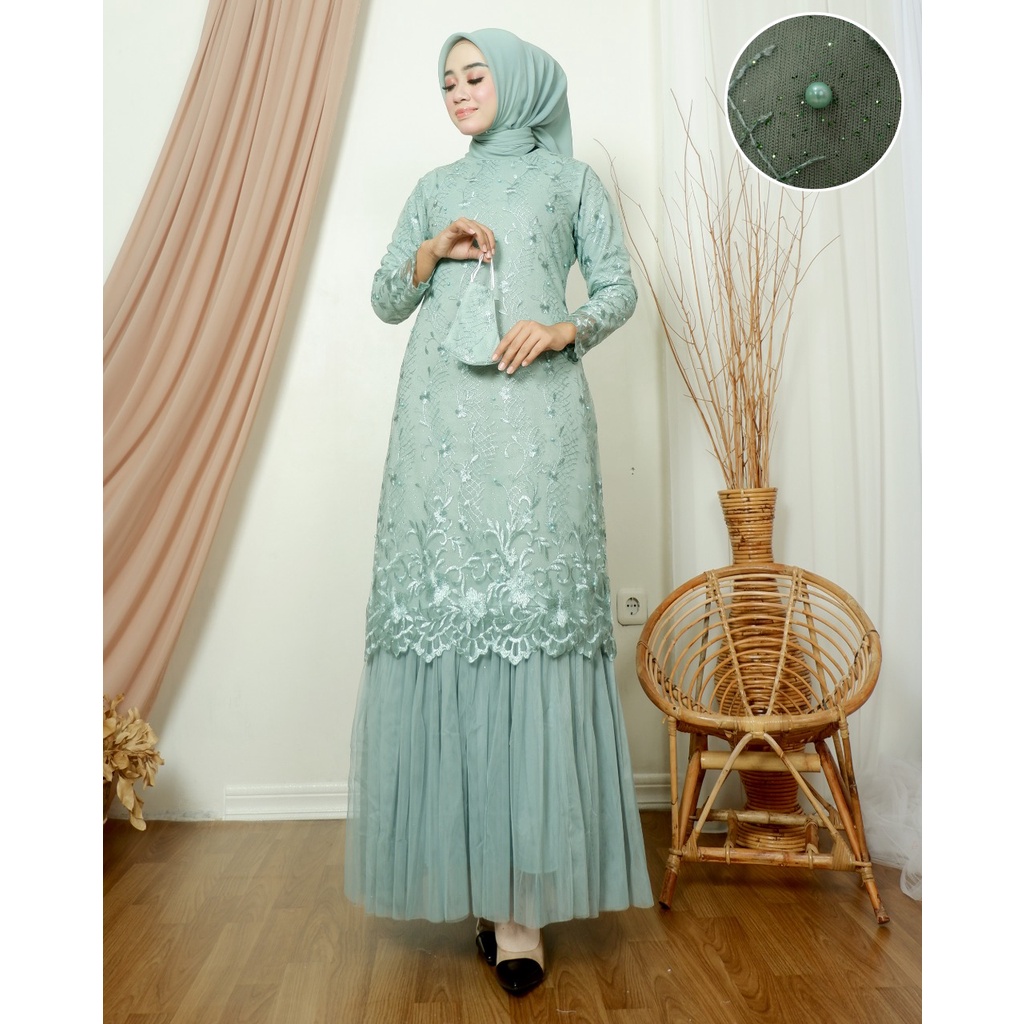 AZURAH SCRAF // Gamis aulia tutu // Gamis brukat jumbo / Gamis tulle brukat Size M L XL XXL