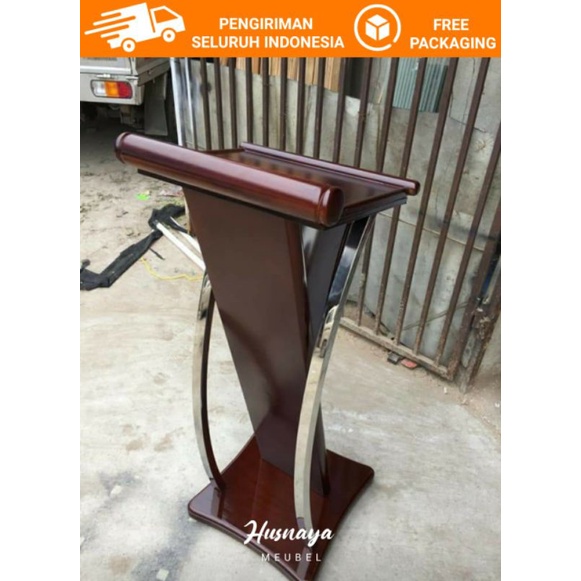 TERMURAH MEJA PODIUM MINIMALIS STAINLESS KAYU JATI / MIMBAR PODIUM CERAMAH BAHAN KAYU JATI KOMBINASI
