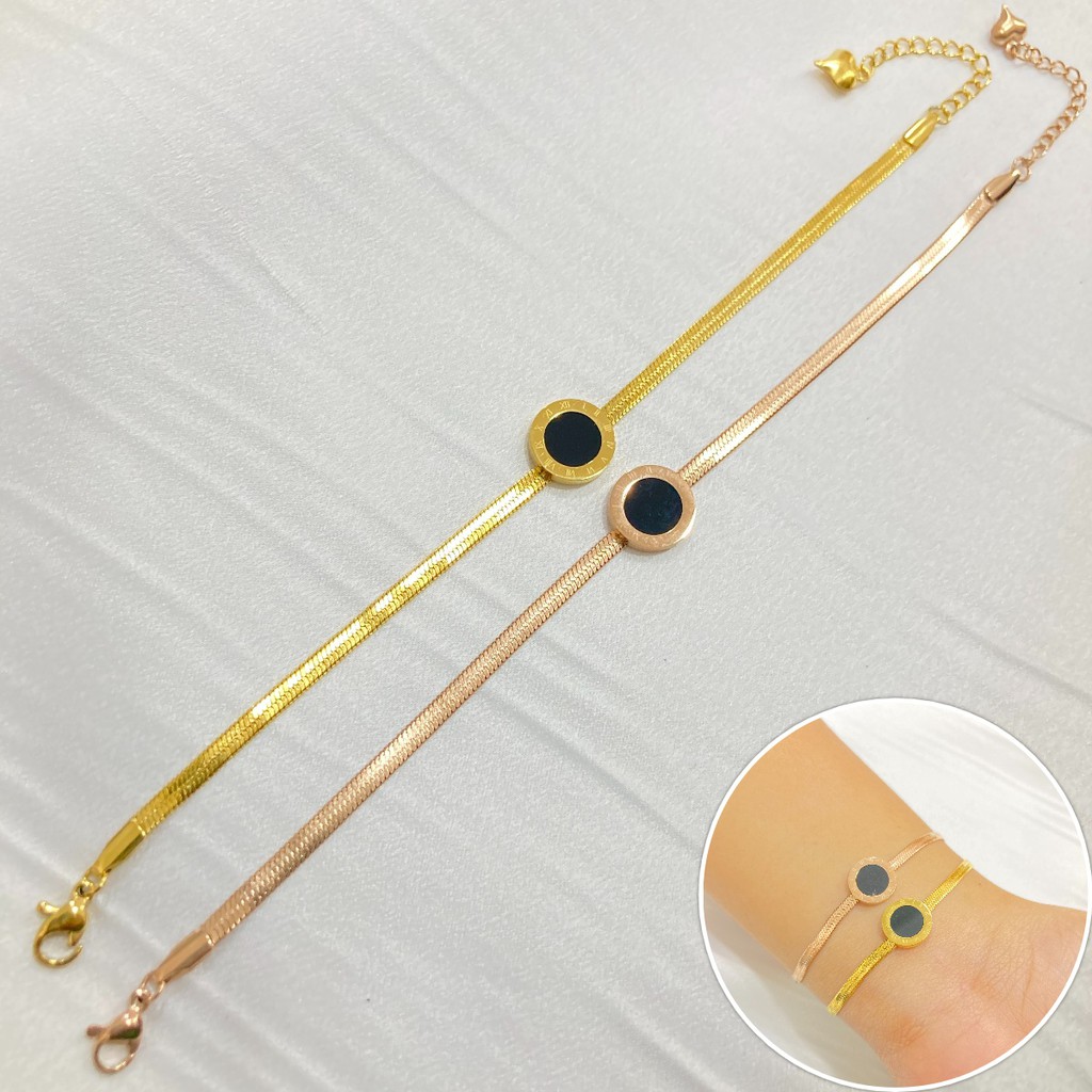 [NOIN] gelang rantai titanium fashion wanita anti karat model batu angka romawi GLT-019