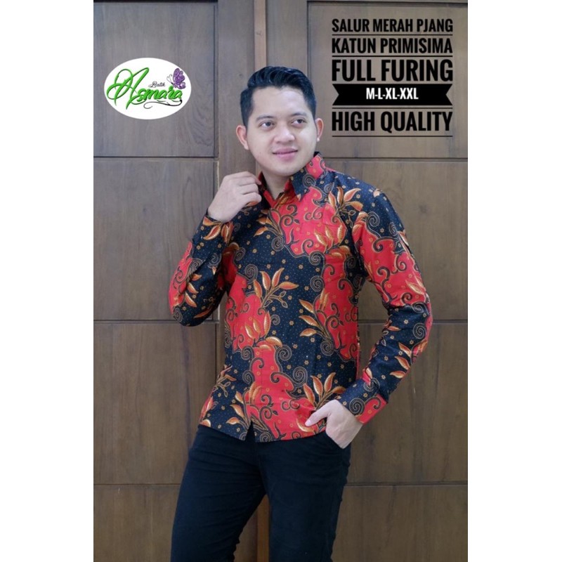 BATIK SALUR MERAH FULL FURING KATUN HALUS SIZE M-XXL HIGH QUALITY