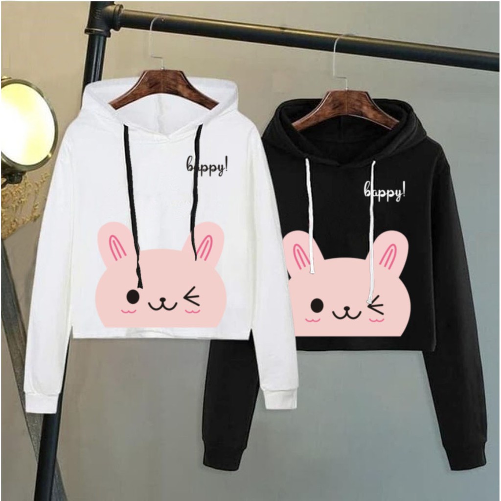 Bess - Sweater Hoodie Crop Murah / Sweater Hoodie Crop HAPPY CAT