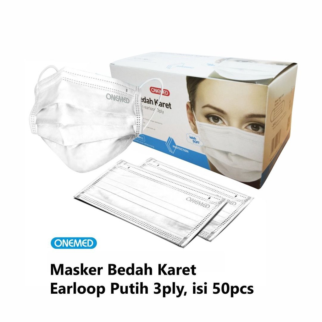 Masker Medis Karet Putih OneMed Box Isi 50Pcs Masker Medis Putih