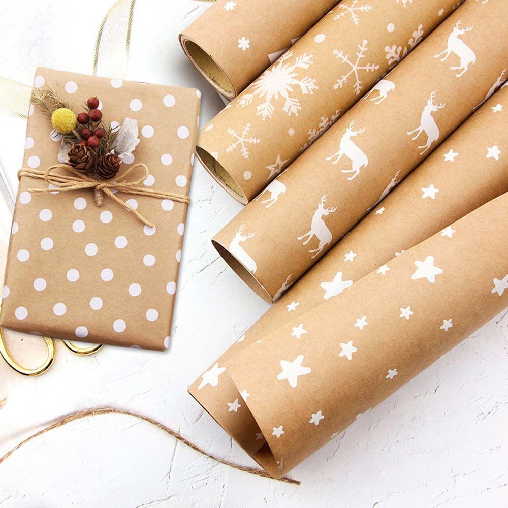 [Elegan] Kertas Pembungkus Hadiah 44x100 cm Handmade Tahun Baru Snowflake Kraft Paper Xmas Tree Perlengkapan Pesta