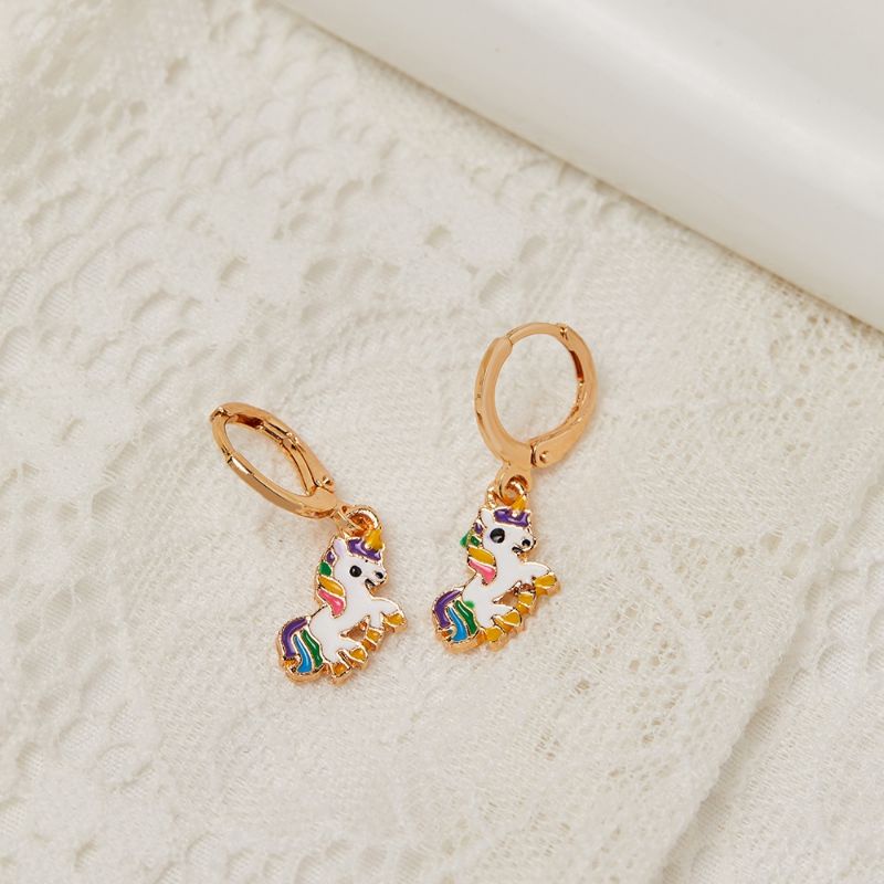 Anting Anak Gantung Motif Little Poni Rainbow Anting Anak anti Karat berlapis Emas