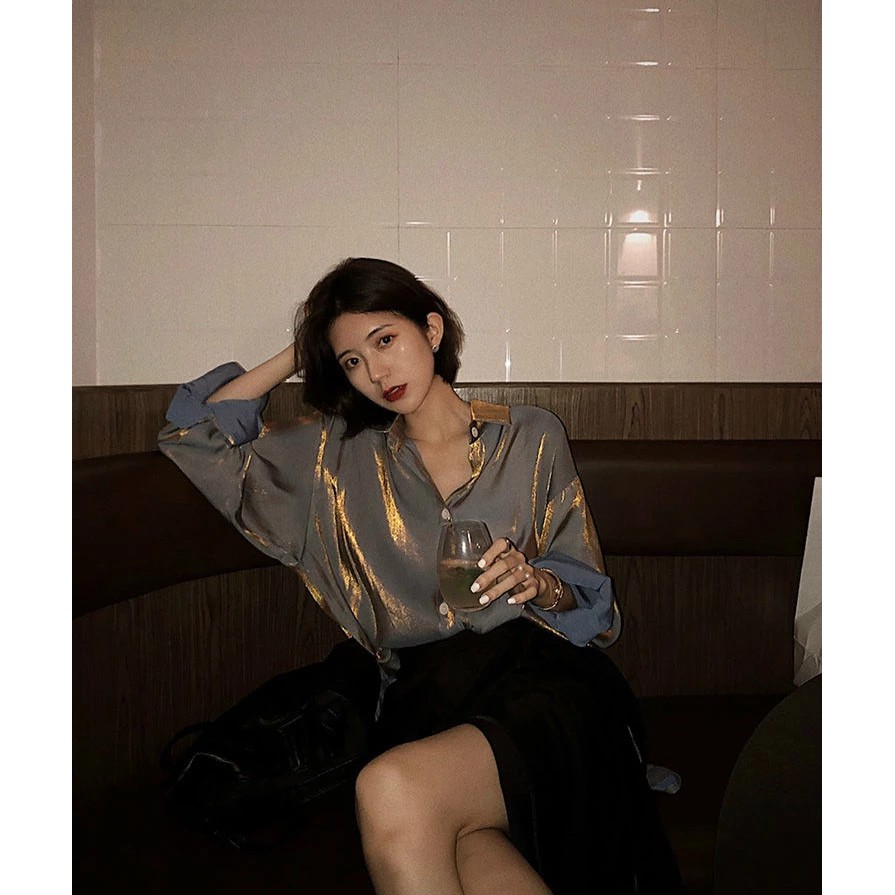 Kemeja Vintage Wanita Long Sleeve