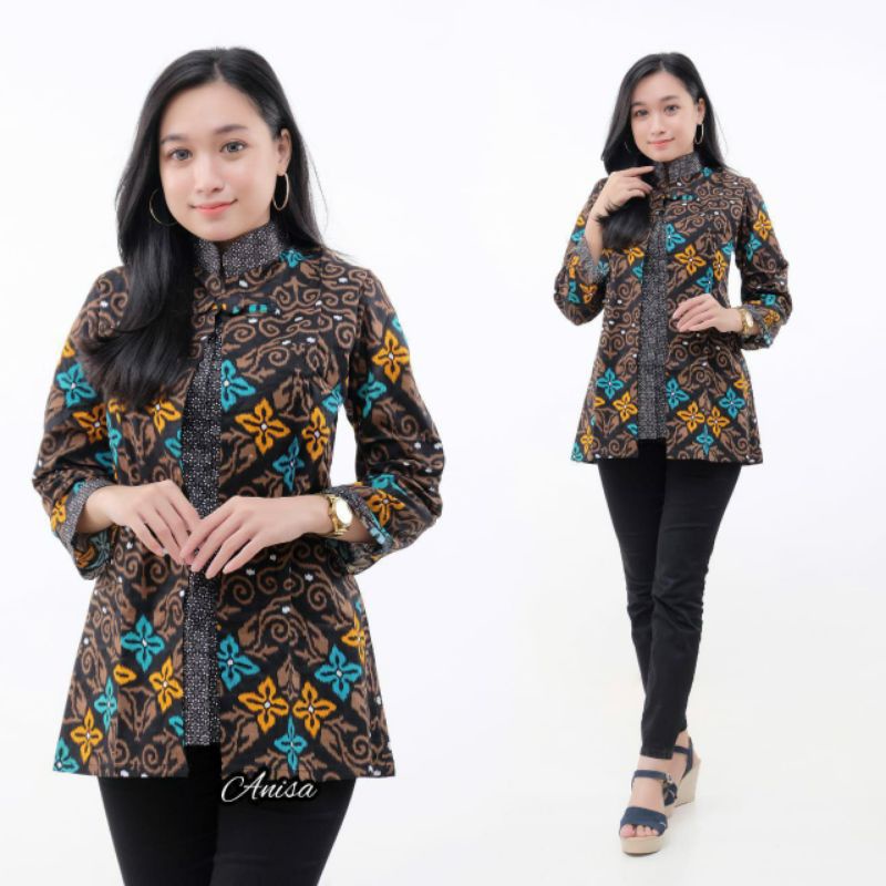 M-L-XL-XXL ATASAN BATIK WANITA MODERN ASJ SA HRB026 MONALISA GENES BLOUSE-BLR Bintang Tosca