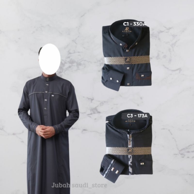 JUBAH AL RAZ HITAM KOMBINASI GAMIS PRIA JUBAH SAUDI AL RAZ MANSET AL RAZ RESLETING