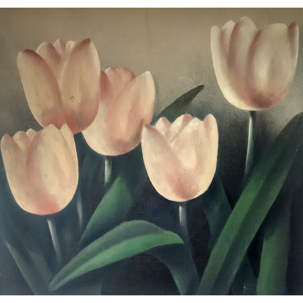

Lukisan bunga tulip media cat minyak di kanvas, 45 x 45 cm