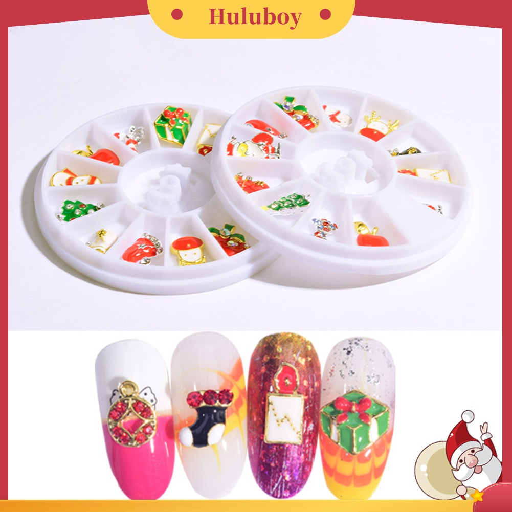 Huluboy Huluboy♡ 1 Kotak Stiker Kuku Desain Snowflake Bell Natal Bahan Alloy Untuk Dekorasi Manicure