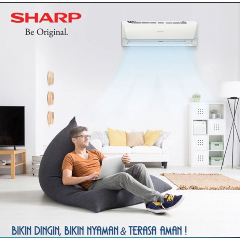 AC SHARP 11/2 PK AH-AP12UHL PLASMACLUSTER LOW WATT R32 + PASANG &amp; MATERIAL