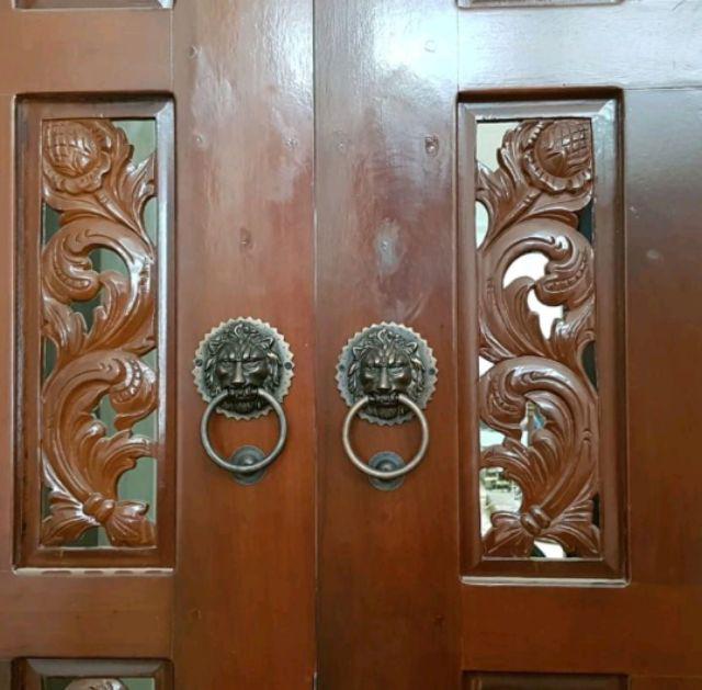 Door Knocker / Ketukan Pintu Kuningan Antik Motif Singa Bintang Diameter 9cm
