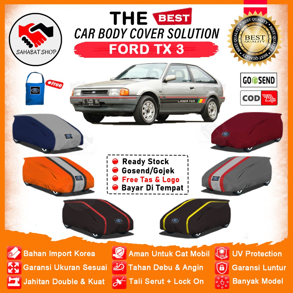 Sahabat Body Cover Mobil TX3 / Sarung Penutup TX 3 Outdoor/ Mantel Selimut Tutup Pelindung Jas Kerudung Mantol Kelambu Kerodong Pembungkus Tutupan Bungkus Terpal Mobil Sedan Ford TX3 Waterproof Anti Air Model Orange