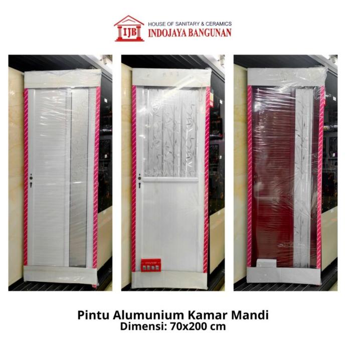 ```````] Pintu Alumunium Kamar Mandi 3/4 Kaca Kanan Kiri Jati Coklat Putih