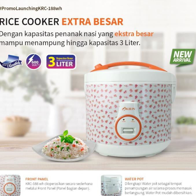 Magic com/rice cooker KIRIN KRC-188WH 3 Liter Garansi Resmi