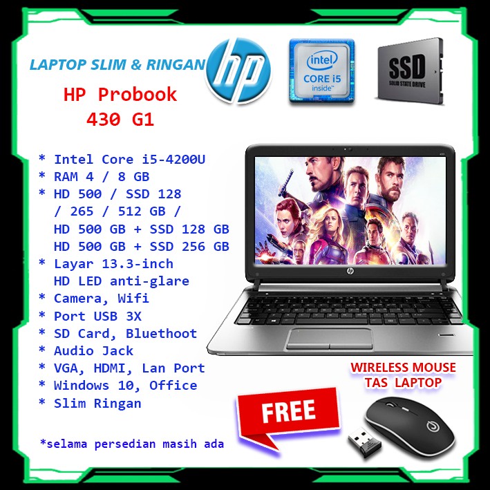 LAPTOP SLIM INTEL CORE i5 RAM 16 GB SSD 512 + HDD 500GB HP 430 G1