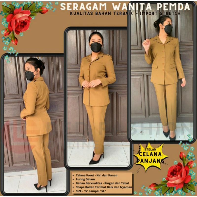 setelan pns cew khaki tua premium/seragam pemda cewek