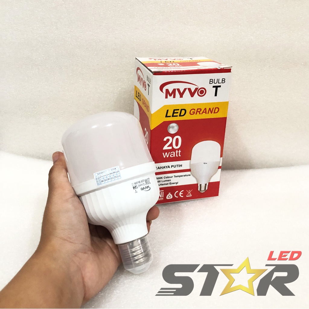 MYVO Grand Bulb T LED 20W Lampu Bohlam Tabung Murah Hemat Energi Irit Listrik Super Terang 20 WATT Warna Putih Star