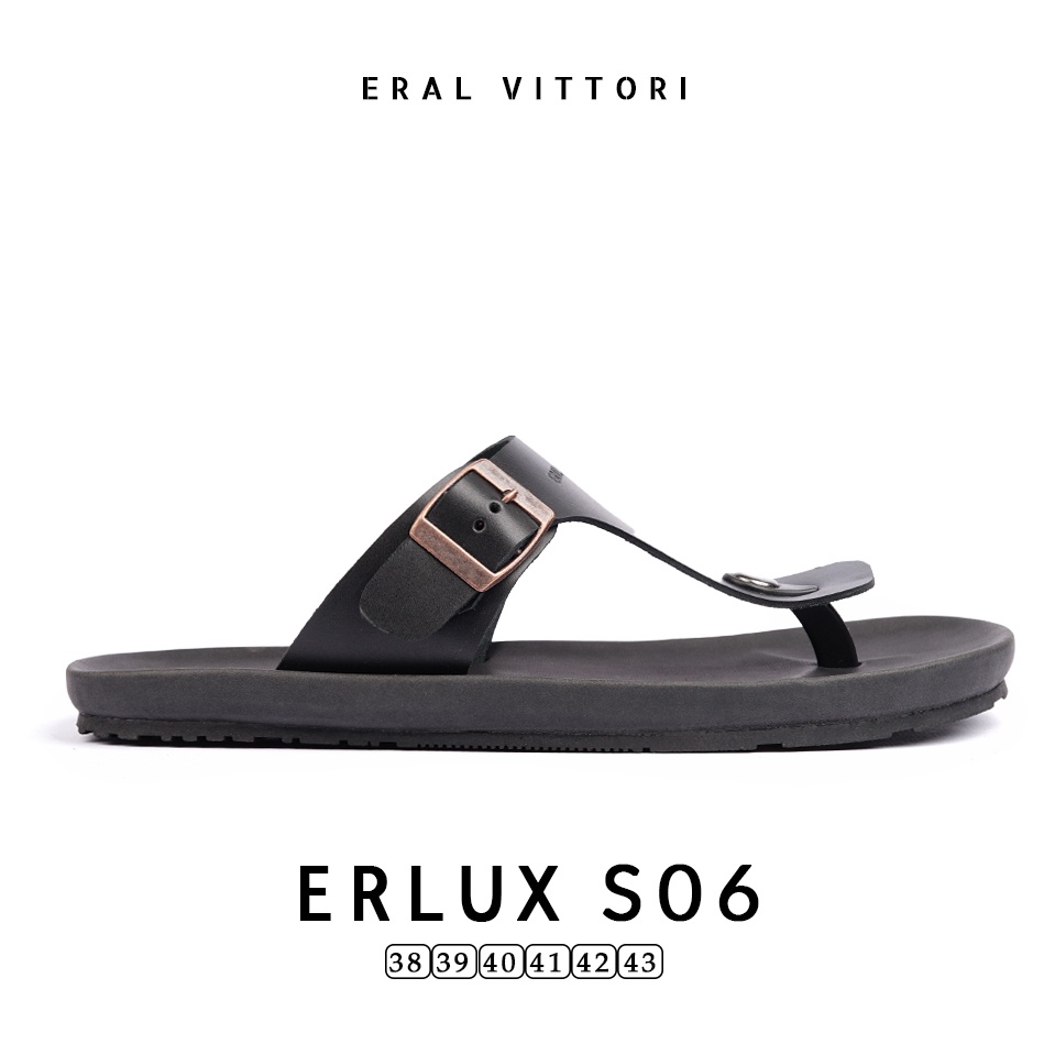 Eral Vittori - Erlux S06 Sandal Pria Kulit Harian Santai Hitam