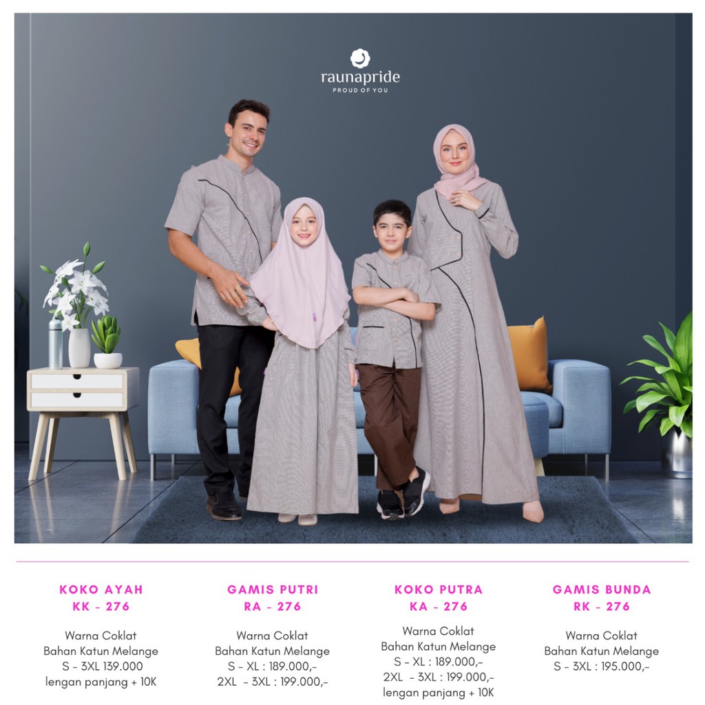 Rauna Sarimbit Keluarga 276 Coklat Koko KK Putra KA Gamis RK Putri RA