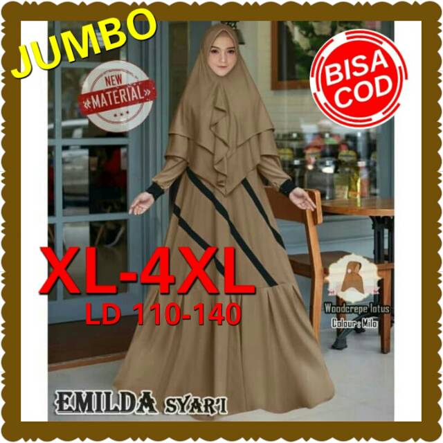 Gamis Jumbo LD 110-140 Emilda Syari Gamis Big Size XXXL Polos