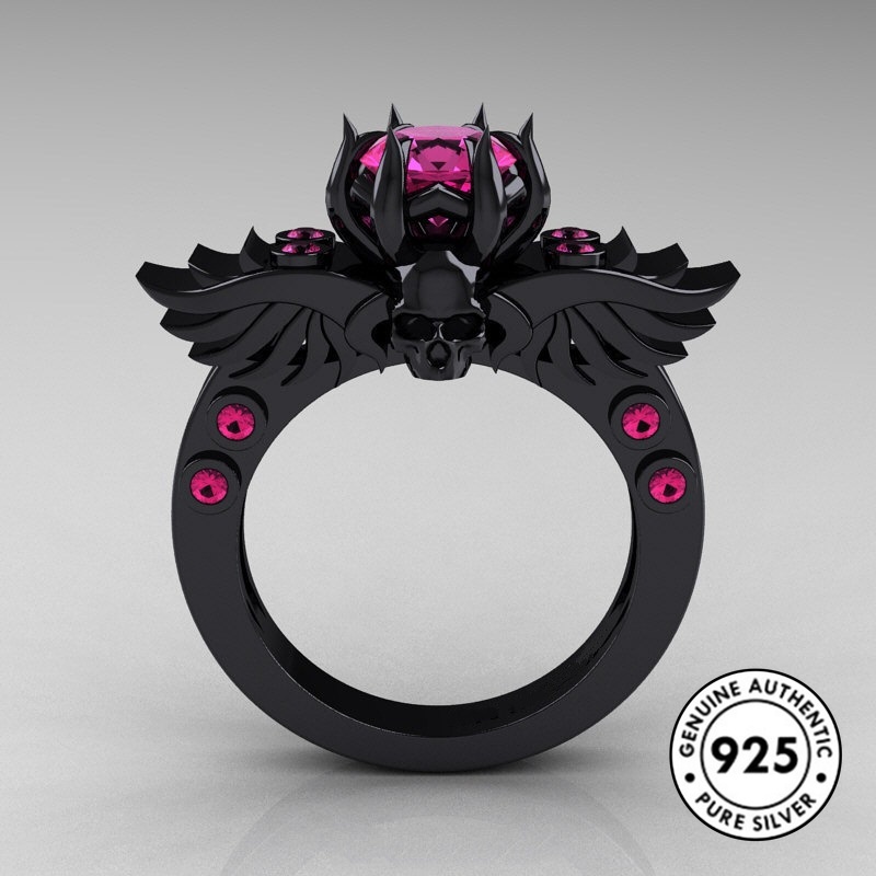 Cincin Ruby S925 Bentuk Tengkorak