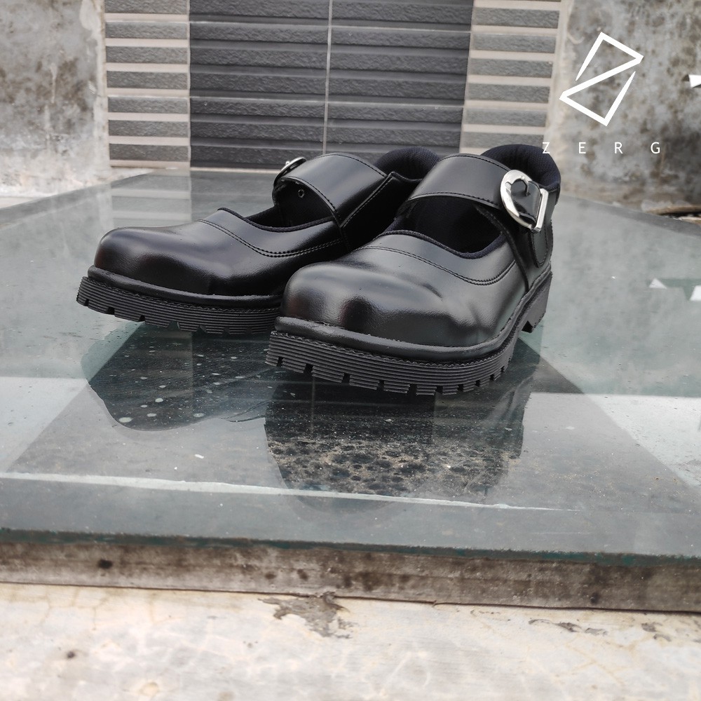 sepatu kerja wanita Slipon Casual Formal Safety Ujung besi kantor PNS paskibra guru hitam