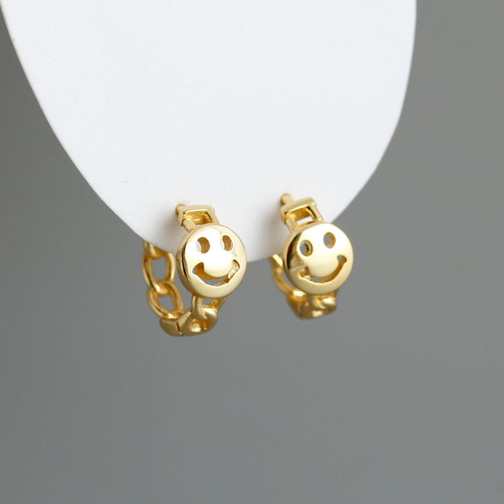 [Elegan] Anting Wanita Minoritas Warna Solid Smiley Face Desain Fashion Temperamen Lady Ear Buckle