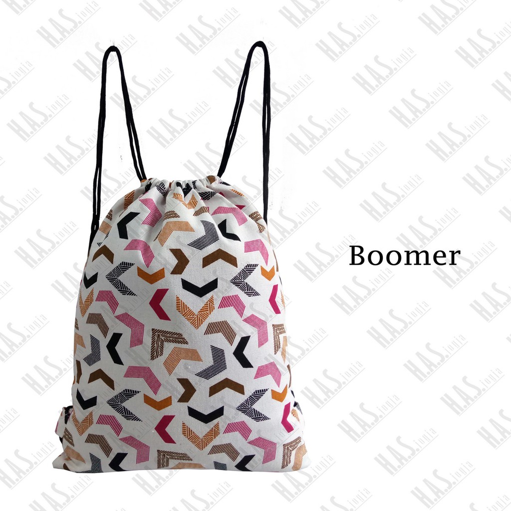 TAS SERUT DRAWSTRING BAG STRING BAG STRINGBAG BAHAN KANVAS TEBAL MOTIF BOOMER