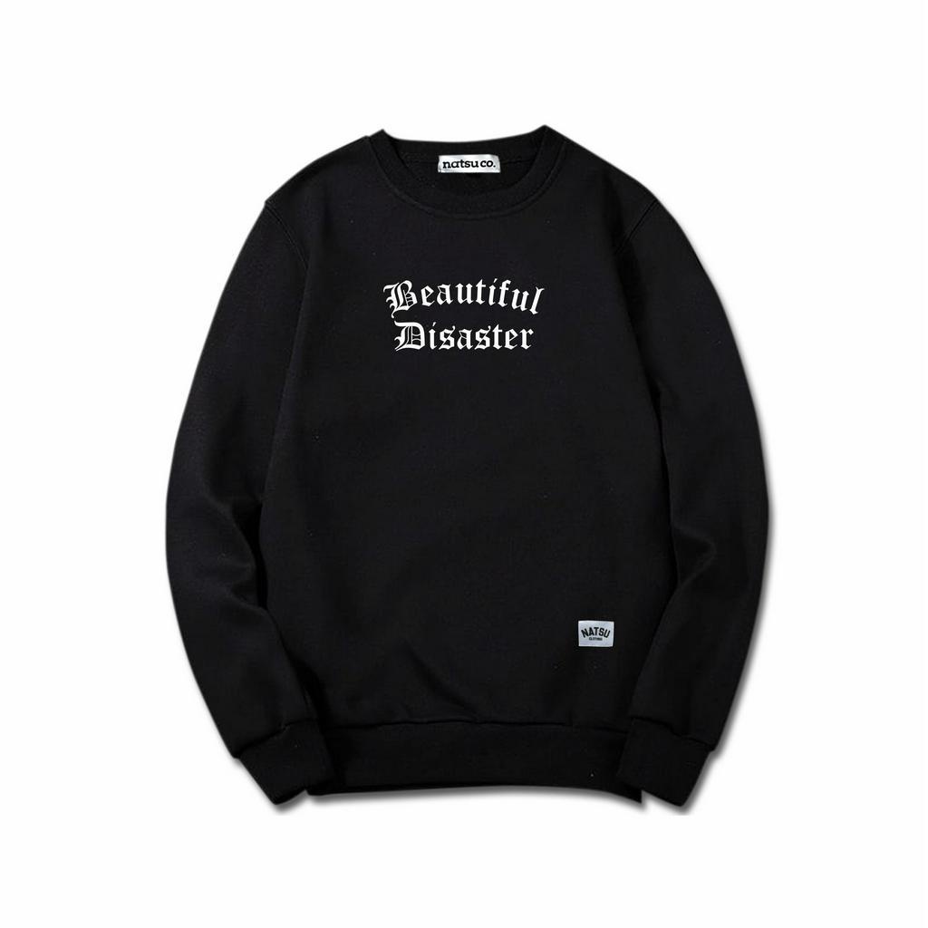 Crewneck Sweater Pria Simpel Natsu co. - Beautiful Disaster NATSU x PANDAWA HOODIE