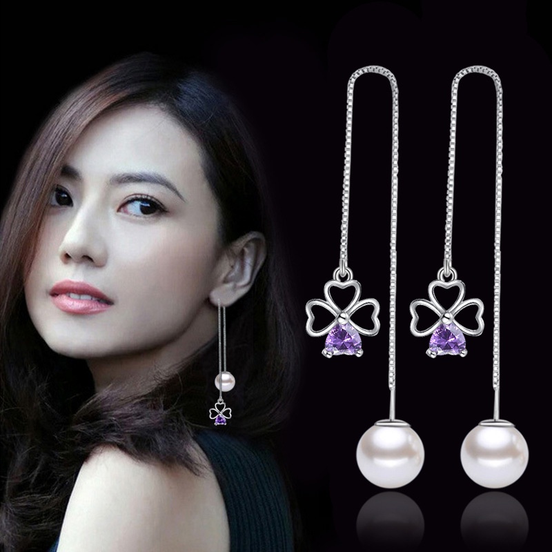 925 Perak Anting Anting Wanita Perhiasan Fashion Tali telinga berbentuk hati