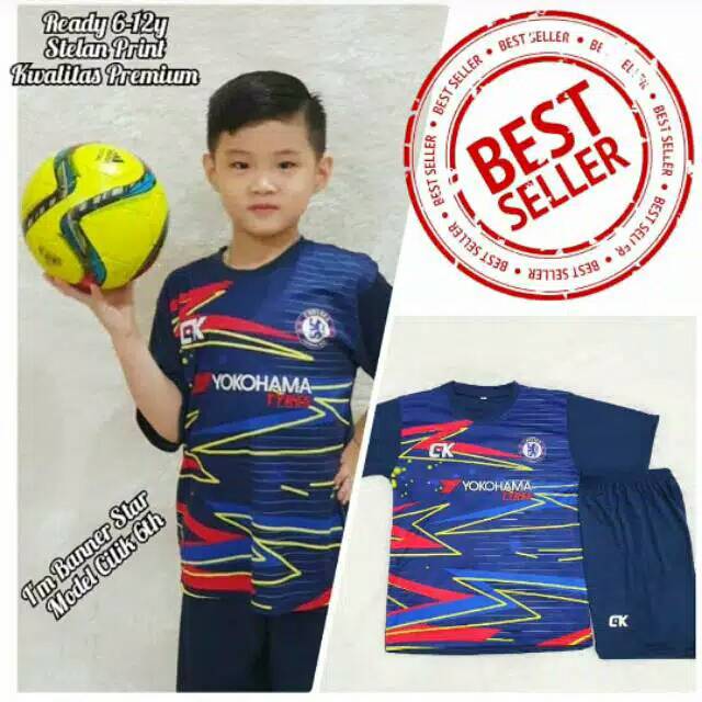 SETELAN BOLA ANAK/BAJU BOLA ANAK/JERSEY ANAK/CHELSEA NAVY Printing/Ready Umur 5-12 thn