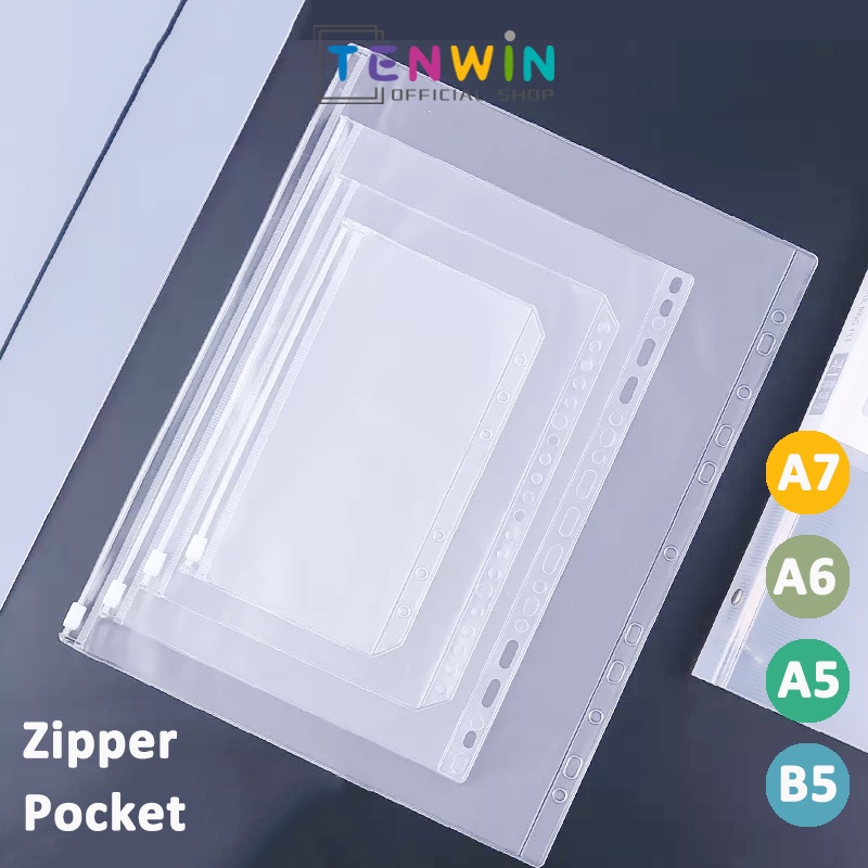 

A6/A7/A5/B5 6-hole Transparent Hand Book Bags / Japanese Hand account Book Loose-leaf Storage Bag Zipper bag Accessories-Tenwin