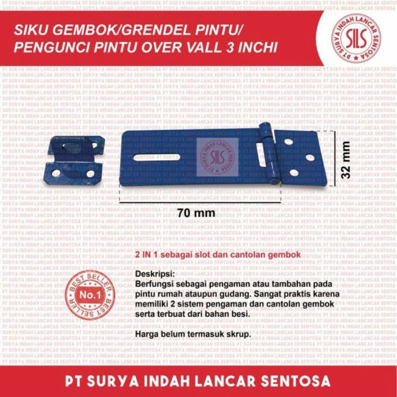 siku gembok 3 inci grendel pintu /pengunci pintu over vall
