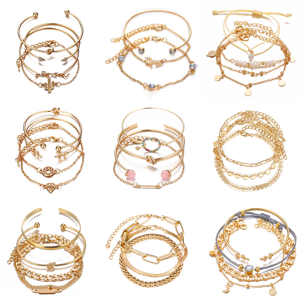 YEEZII 20Types Fashion Multilayer Gelang Emas Sets Bohemia Kupu-kupu Star Moon Bentuk Hati Perhiasan Wanita Aksesoris