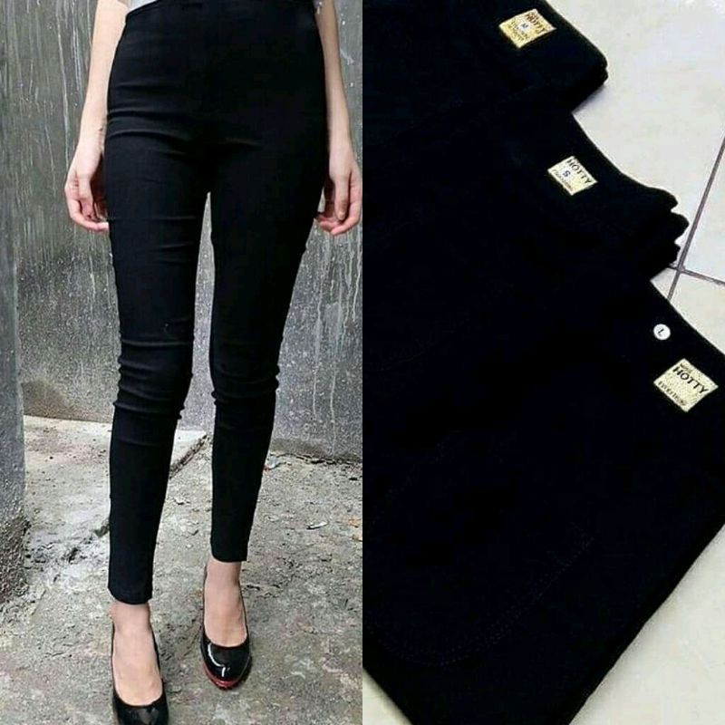 Miss Hotty High Waist Celana Jegging Cream Black | Celana Streth | Celana Impor