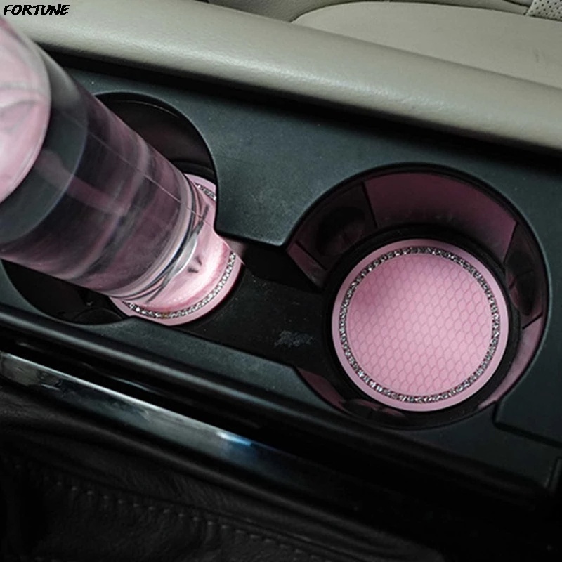 2 Pcs Bantalan cup Holder Mobil Bahan Karet Anti slip Dengan Aksen Berlian Imitasi