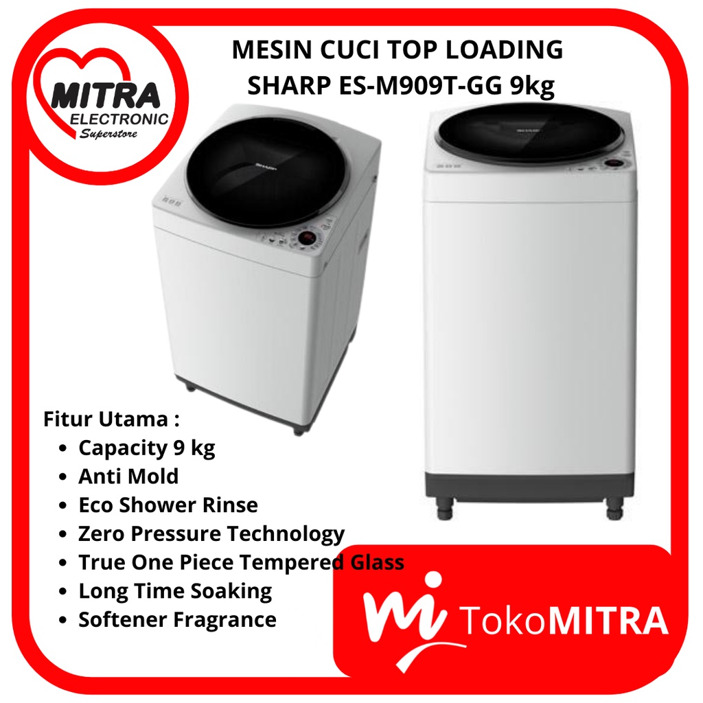 MESIN CUCI TOP LOADING SHARP ES-M909T-GG 9kg