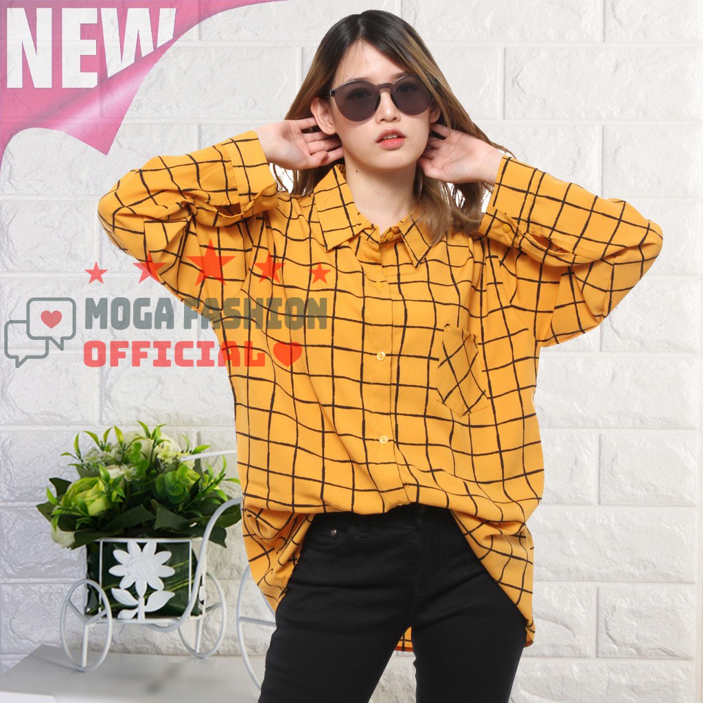 Kemeja Kotak Kotak Wanita Lengan Panjang - Atasan All Size Perempuan Murah Lebay Baju Cewek Kekinian