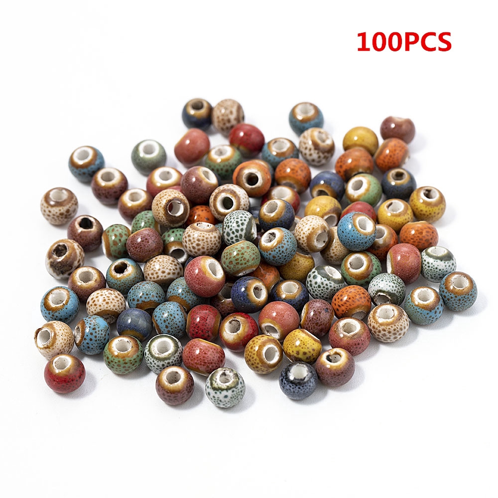 【TERSEDIA &amp; COD】100 6mm Warna DIY Manik Keramik Porselen Membuat Pesona Retro