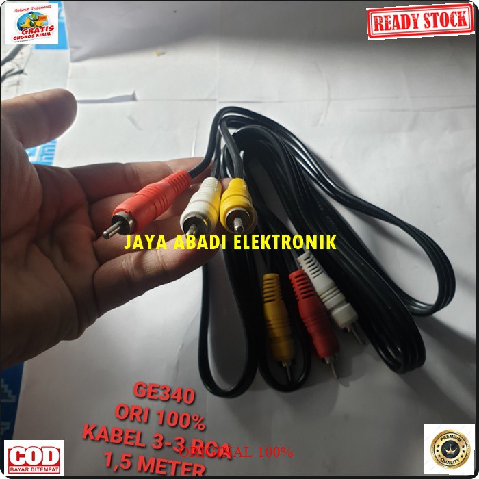 G340 ORIGINAL kabel rca audio video 1,5 meter sound suara tv dvd stereo jek jack sambungan elektronik elektrik monitor speaker spk musik DLL multi fungsi universal G340  KABEL RCA AUDIO VIDEO 3 - 3 kuning merah biru * Penyambungan Kabel Multifungsi Audio.