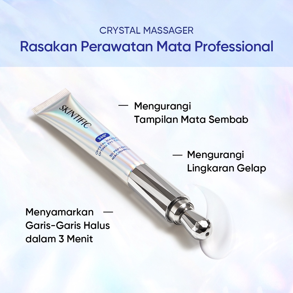 SKINTIFIC - 360 Crystal Massager Lifting Eye Cream Eye Gel Serum to Mengurangi Garis Halus Dan Kantong Mata with Niacinamide and Caffeine