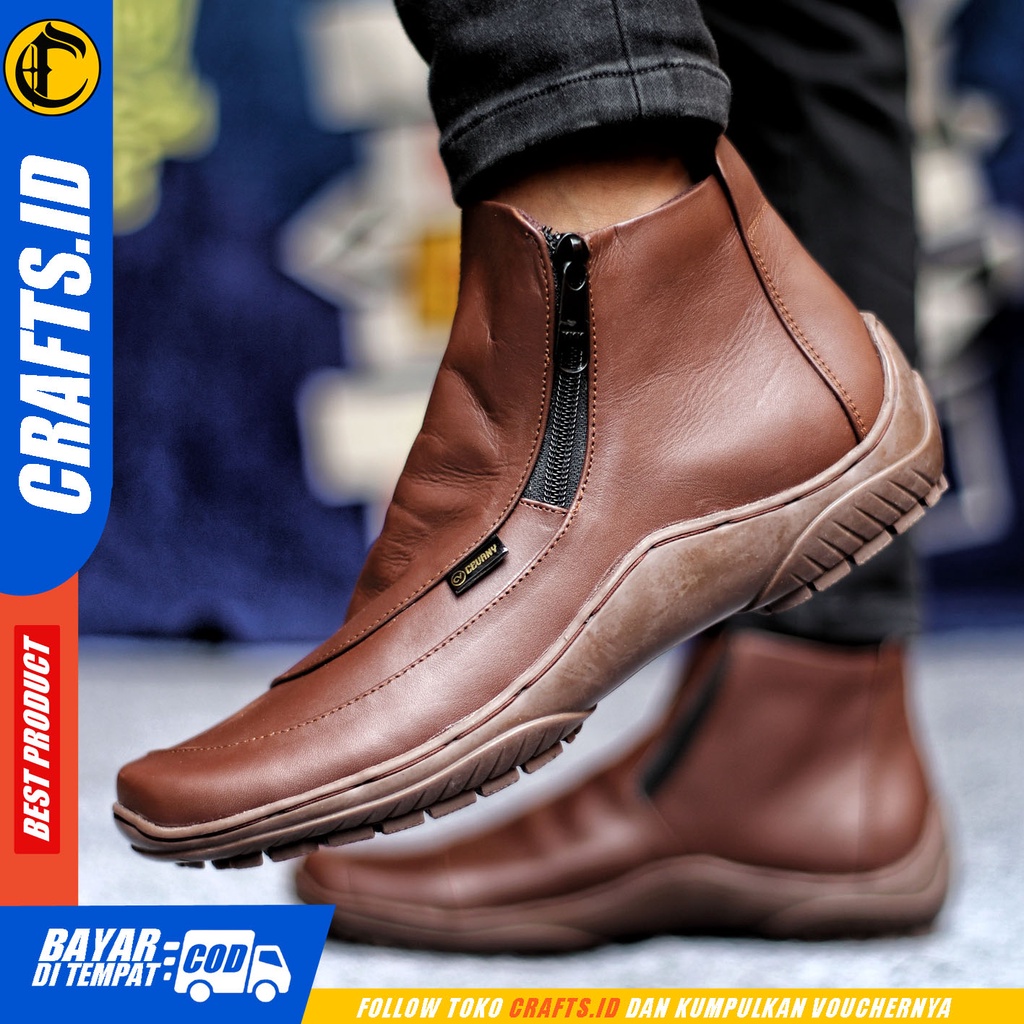 Sepatu Formal Pria Sepatu Casual Pria Kulit Asli Zipper Sepatu Pantofel Kerja Kantor Kuliah Kondangan Sepatu Hitam Pria CRAFTS CORAZ