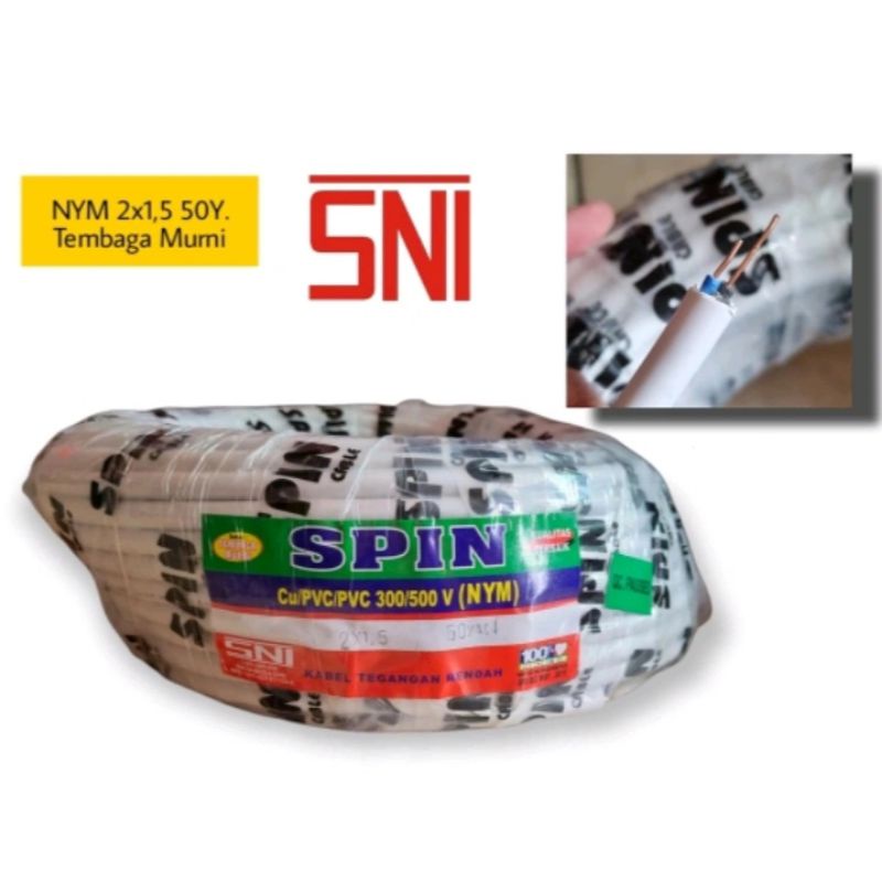 Kabel NYM Spin 2x1,5 / 2x2,5 meteran Asli Tembaga